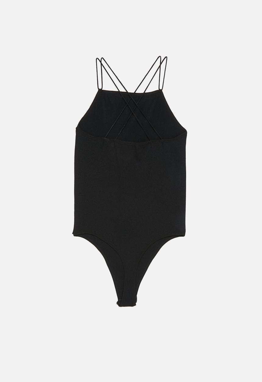 KANGOL - Strappy ribbed bodysuit with cf print - black