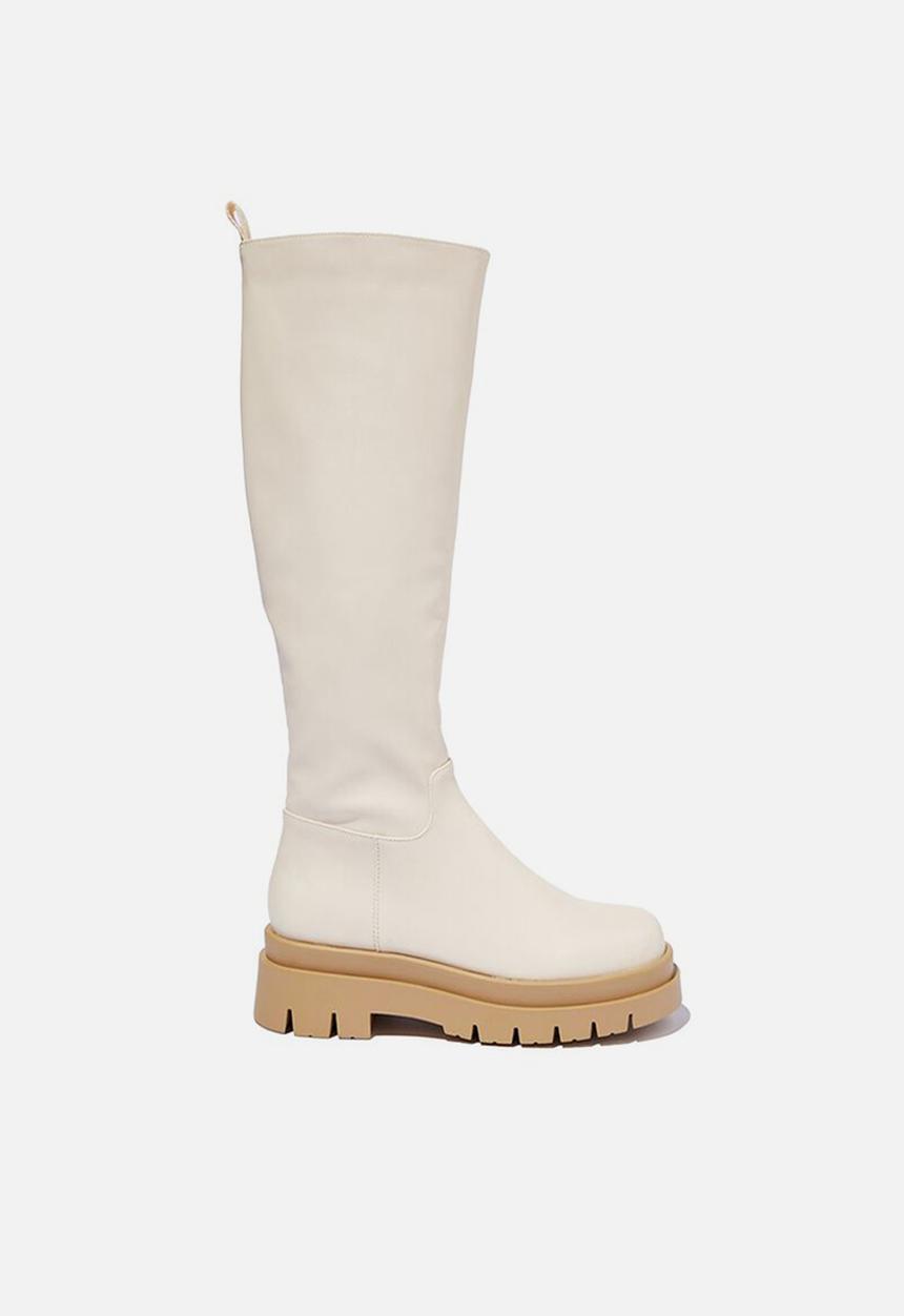 Cotton On - Mackenzie combat tall gusset boot - ecru & gum