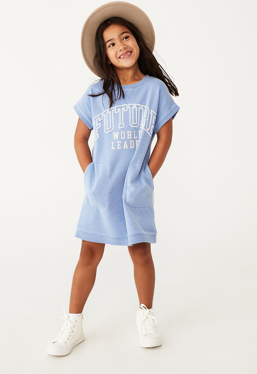 Cotton On - Dolly fleece dress - dusk blue & future world leader