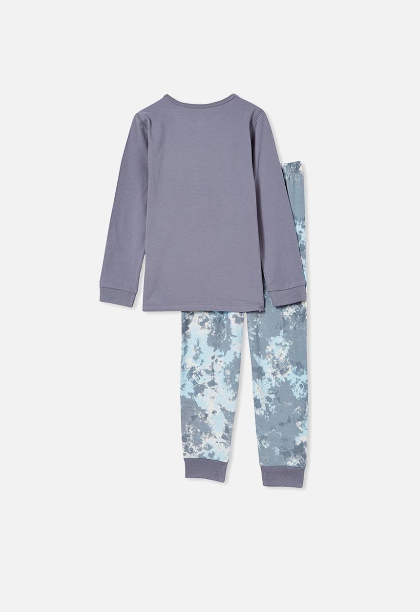 Cotton On - Orlando long sleeve pyjama set - steel retro rainbow dino