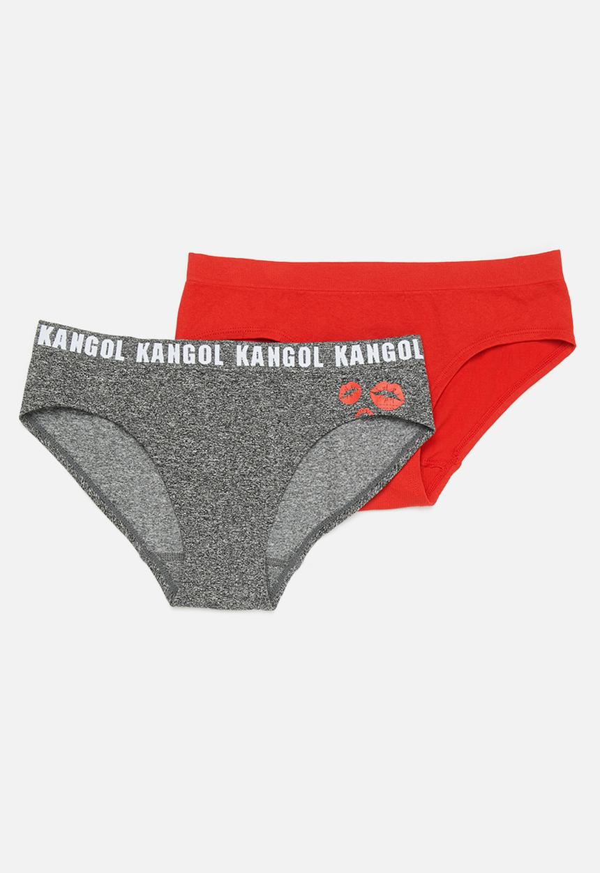 KANGOL - 2 Pack seamless midi boyleg with front placement print  - black & red