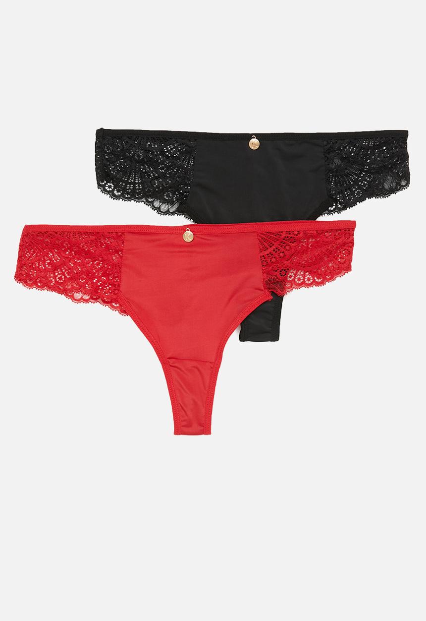 KANGOL - 2 Pack mf & lace thong - red/black