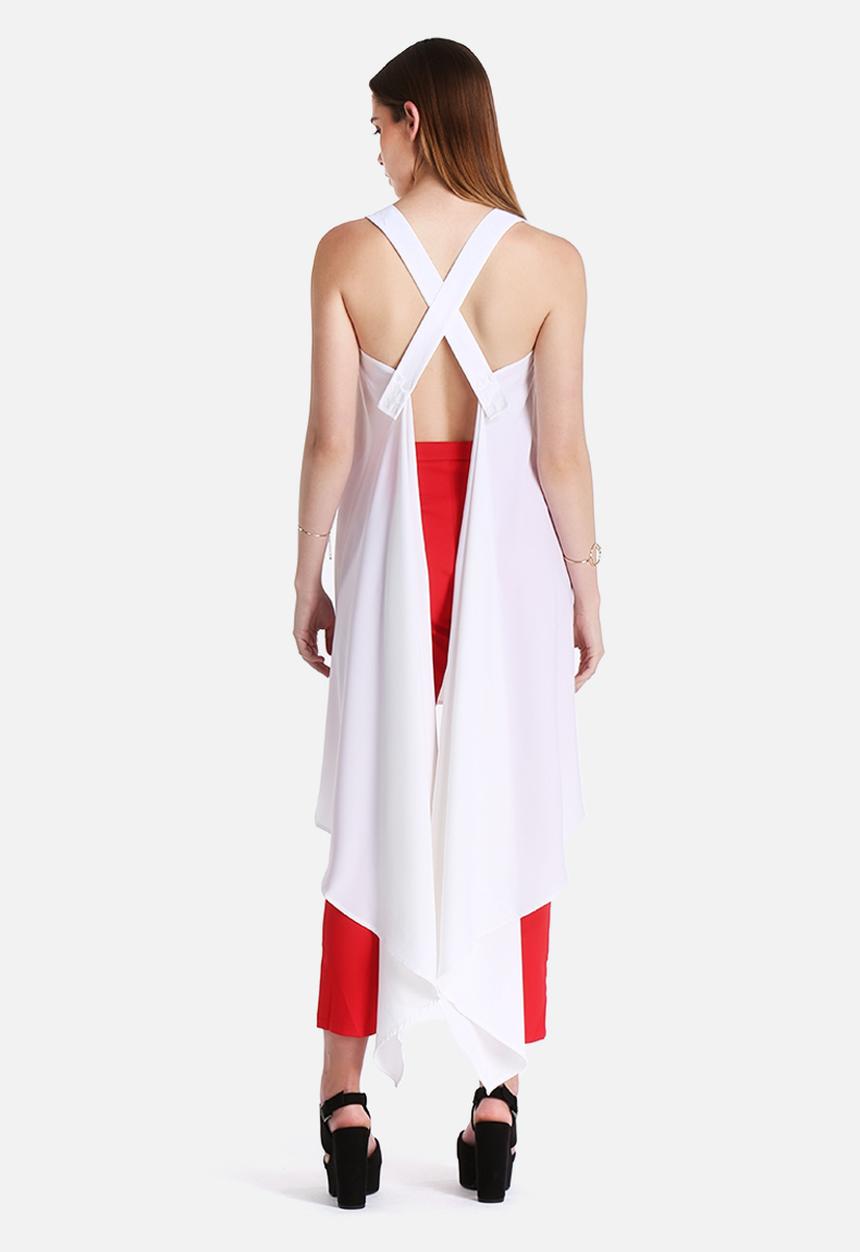 Lavish Alice - White Waterfall Cross Strap Open Back Top