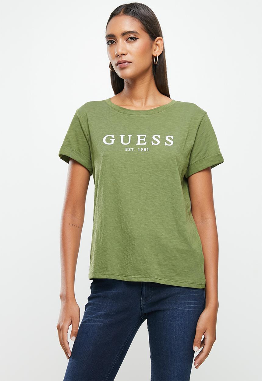 GUESS - Es short sleeve Guess 1981 roll cuff tee - army sage