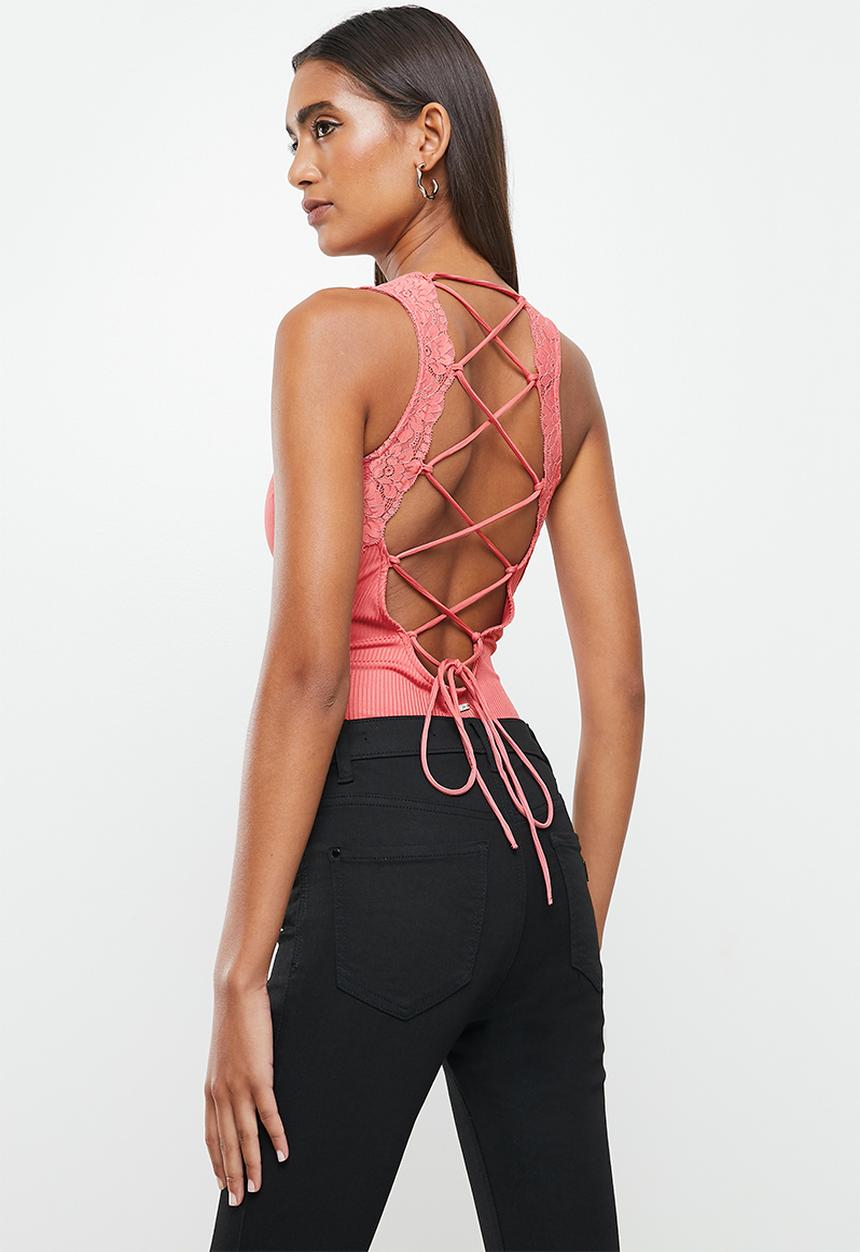 GUESS - Sleeveless Katrina lace up bodysuit - pink
