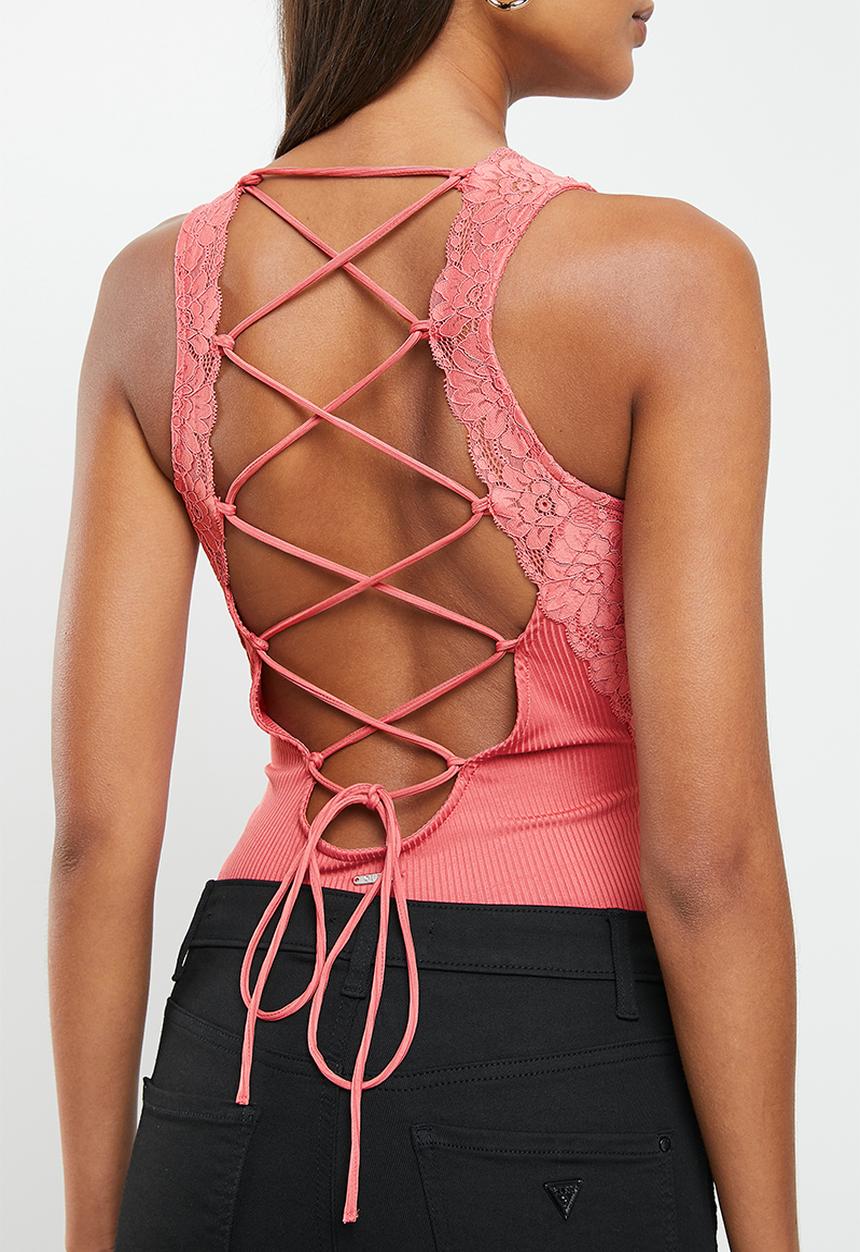 GUESS - Sleeveless Katrina lace up bodysuit - pink