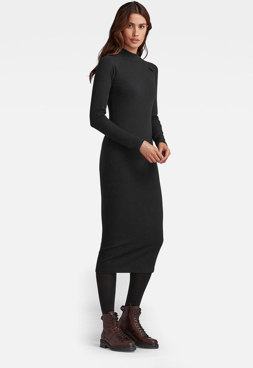 G-STAR - Slim rib hidden pocket dress - black