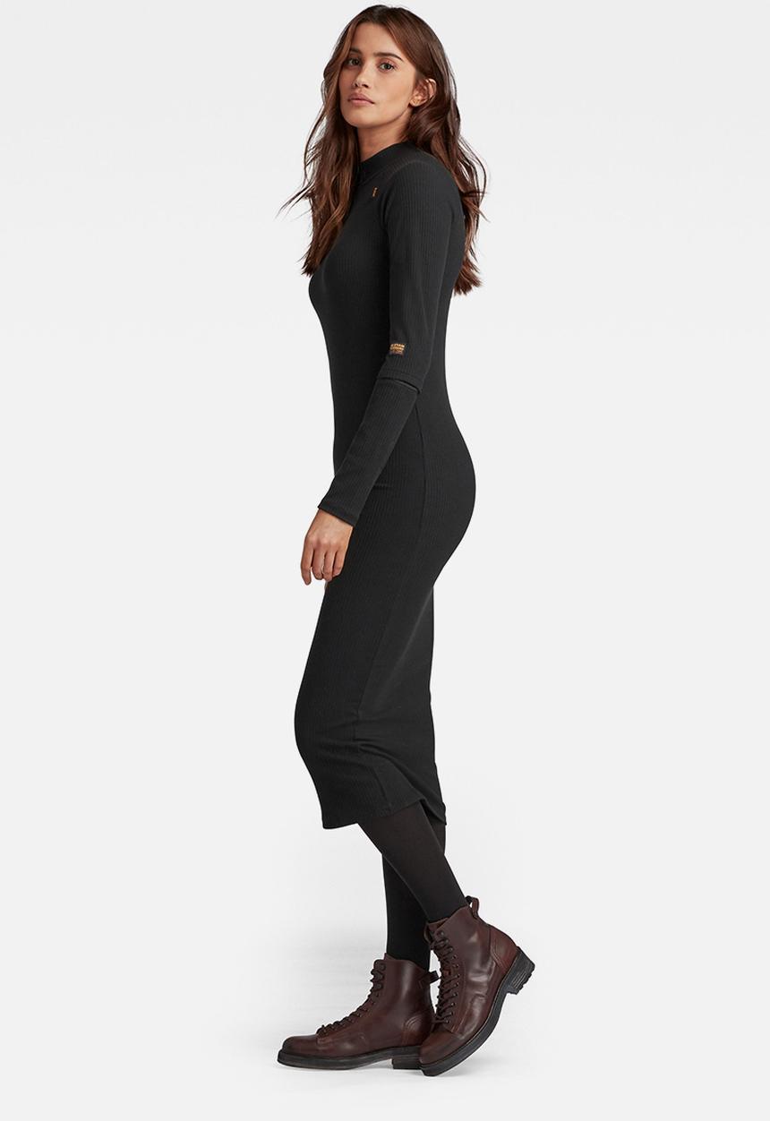 G-STAR - Slim rib hidden pocket dress - black
