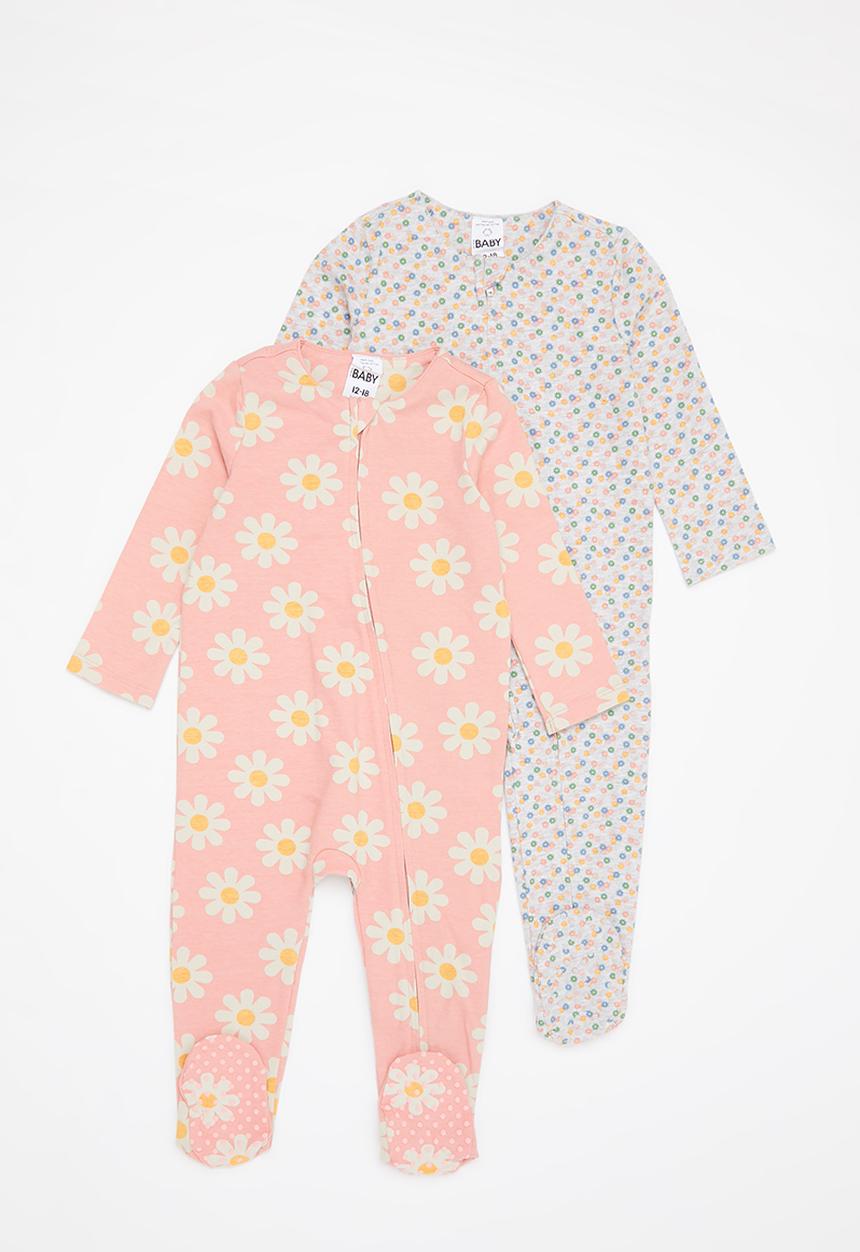 Cotton On - 2 pack long sleeve zip romper - cloud marle norfolk daisy fields/ bruny daisy