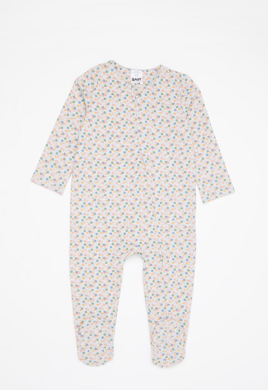 Cotton On - 2 pack long sleeve zip romper - cloud marle norfolk daisy fields/ bruny daisy