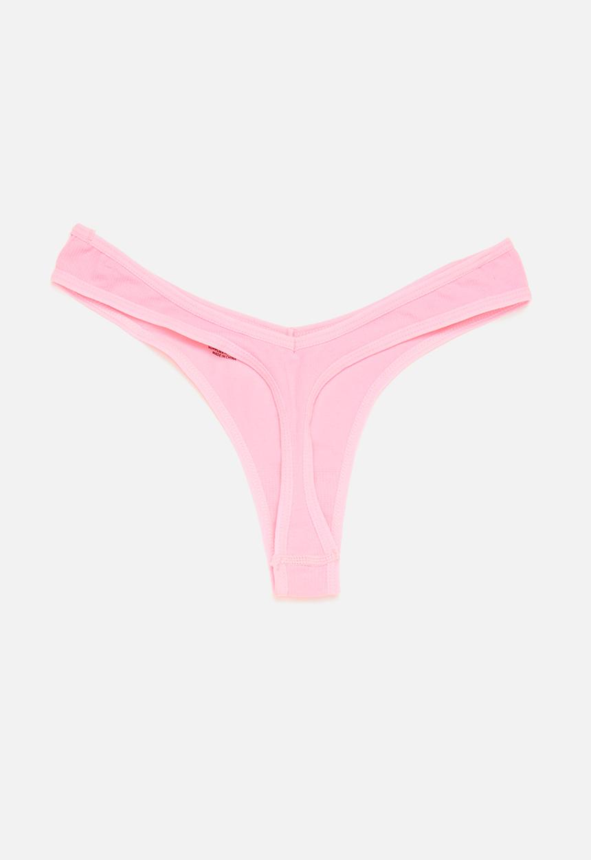 KANGOL - 3pk dipped ribbed thong - black, white & neon pink