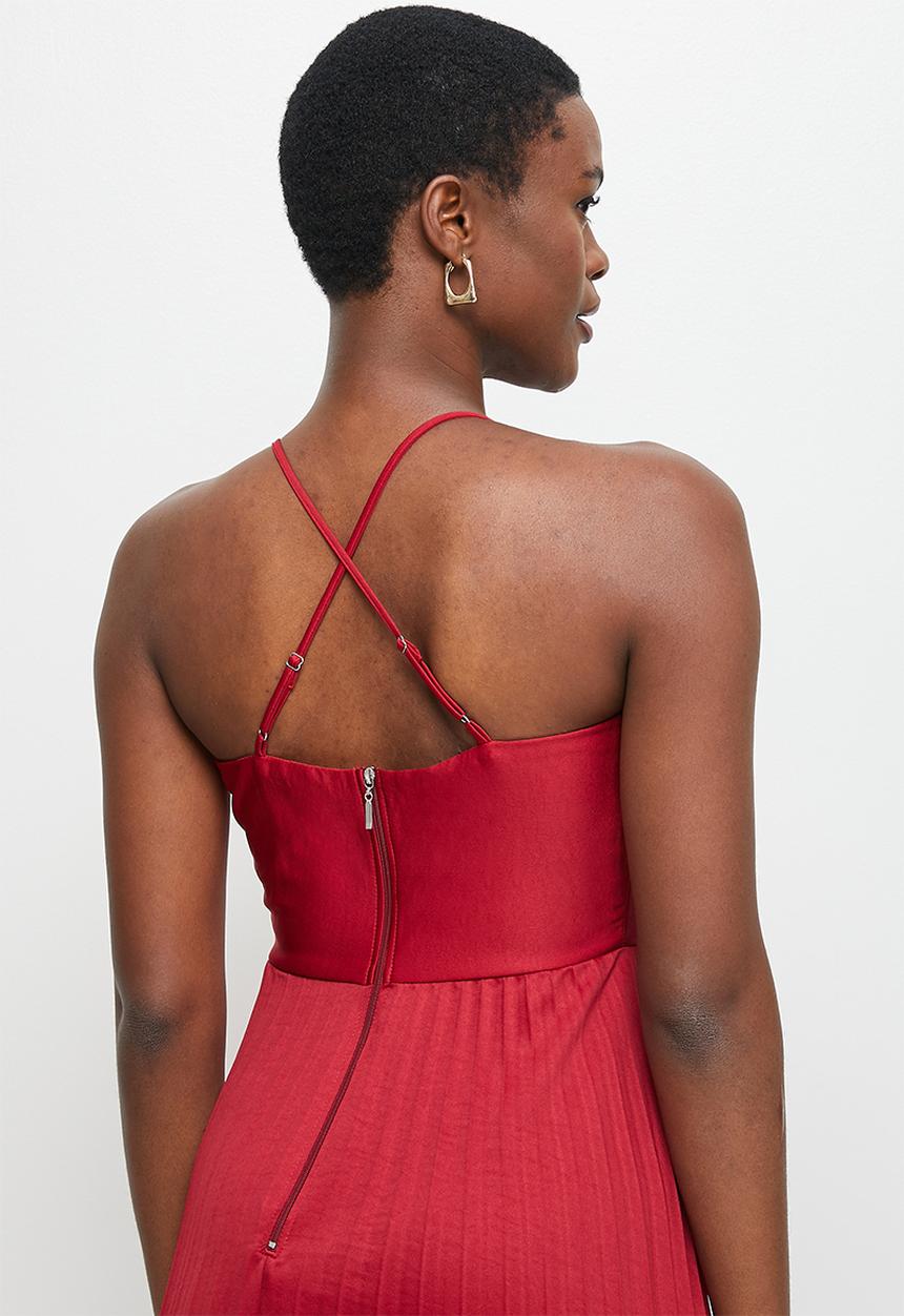 MILLA - Pleated cami midi dress - deep red