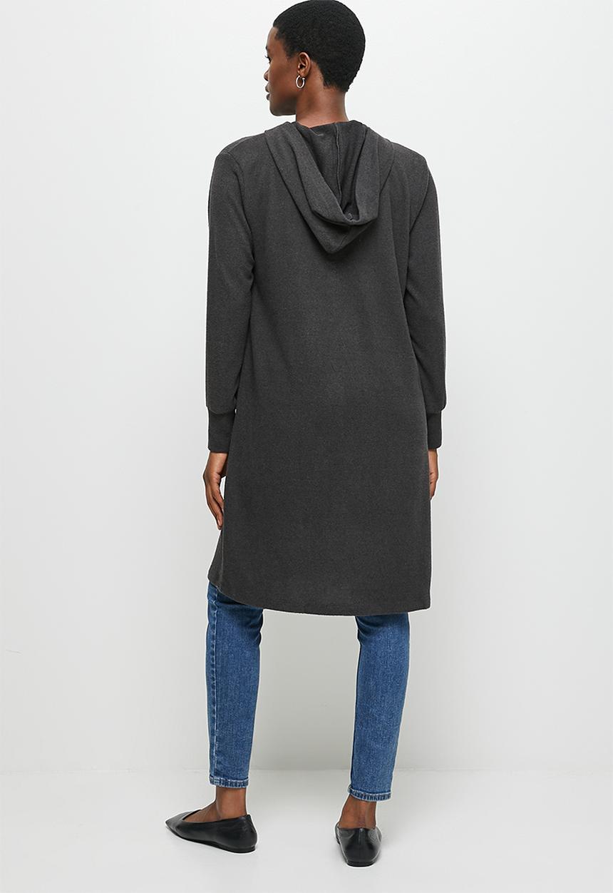 edit - Hooded cosy longline shacket - charcoal