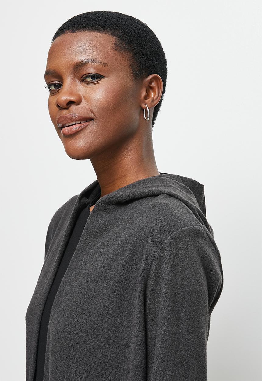 edit - Hooded cosy longline shacket - charcoal