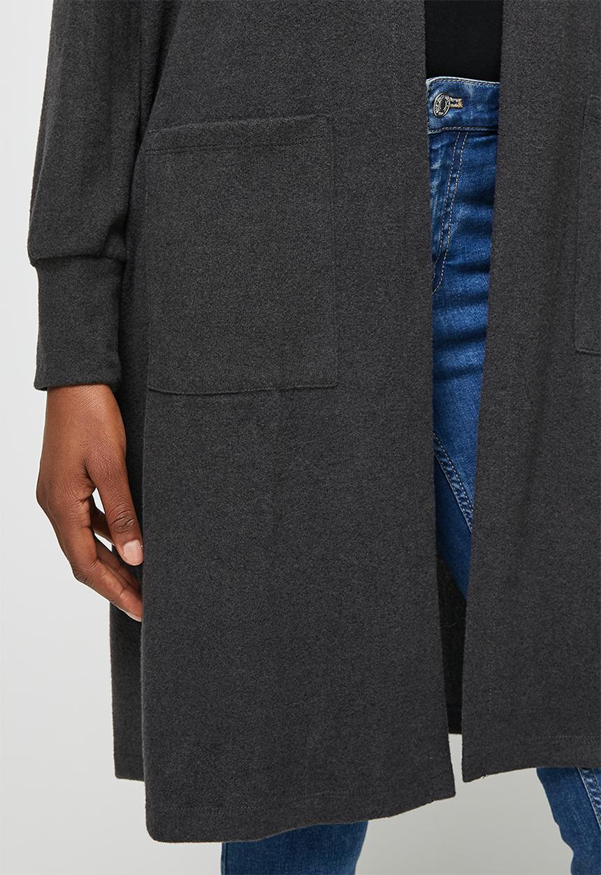edit - Hooded cosy longline shacket - charcoal
