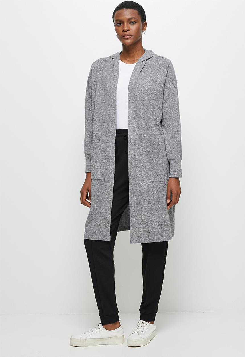 edit - Hooded cosy longline shacket - grey melange