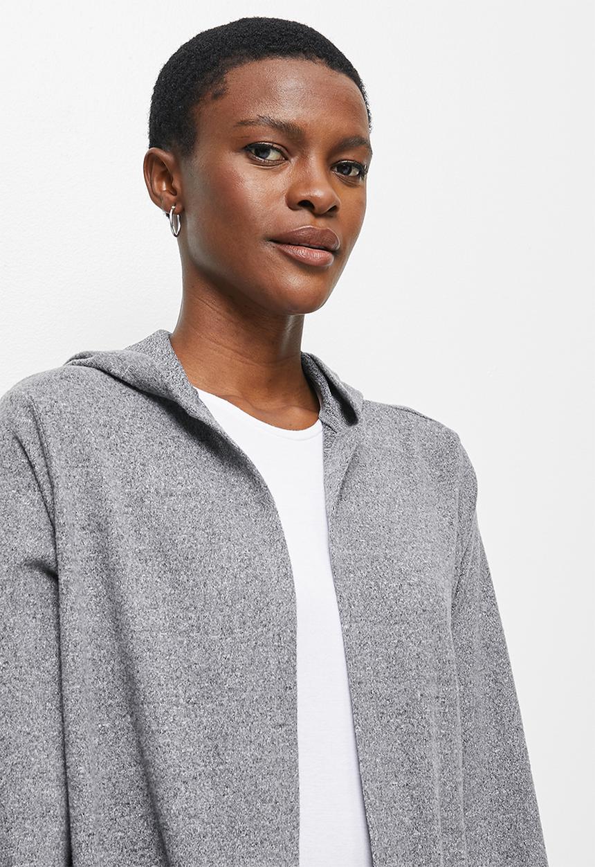 edit - Hooded cosy longline shacket - grey melange