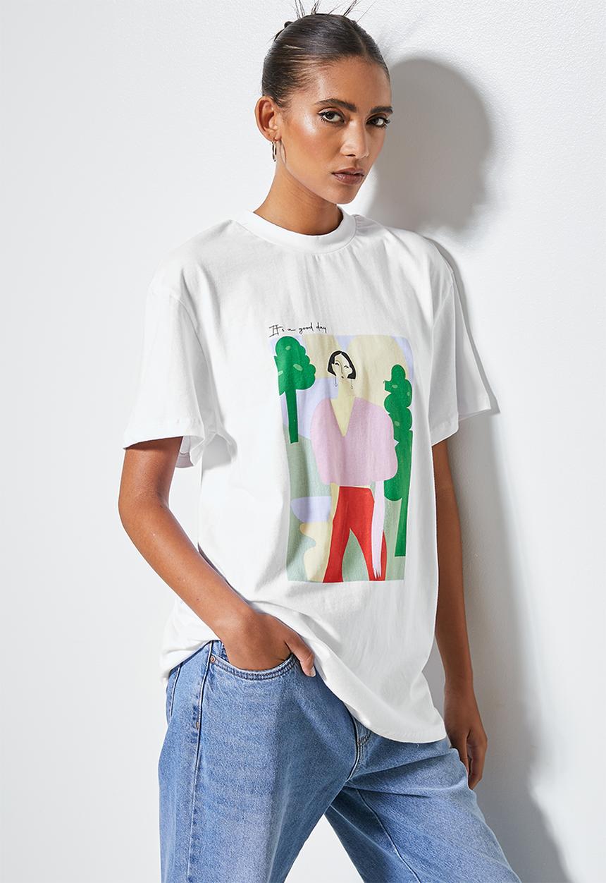Superbalist - Longline graphic tee - white