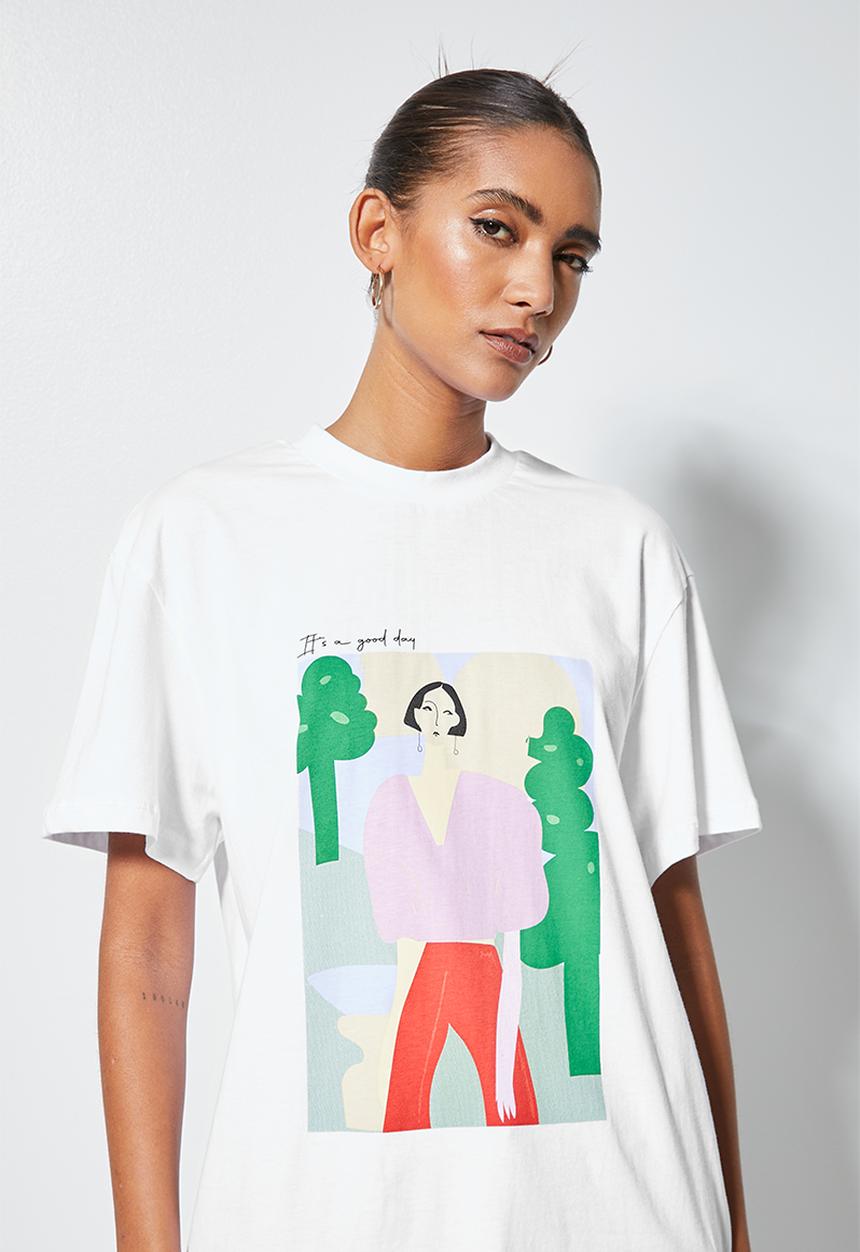 Superbalist - Longline graphic tee - white