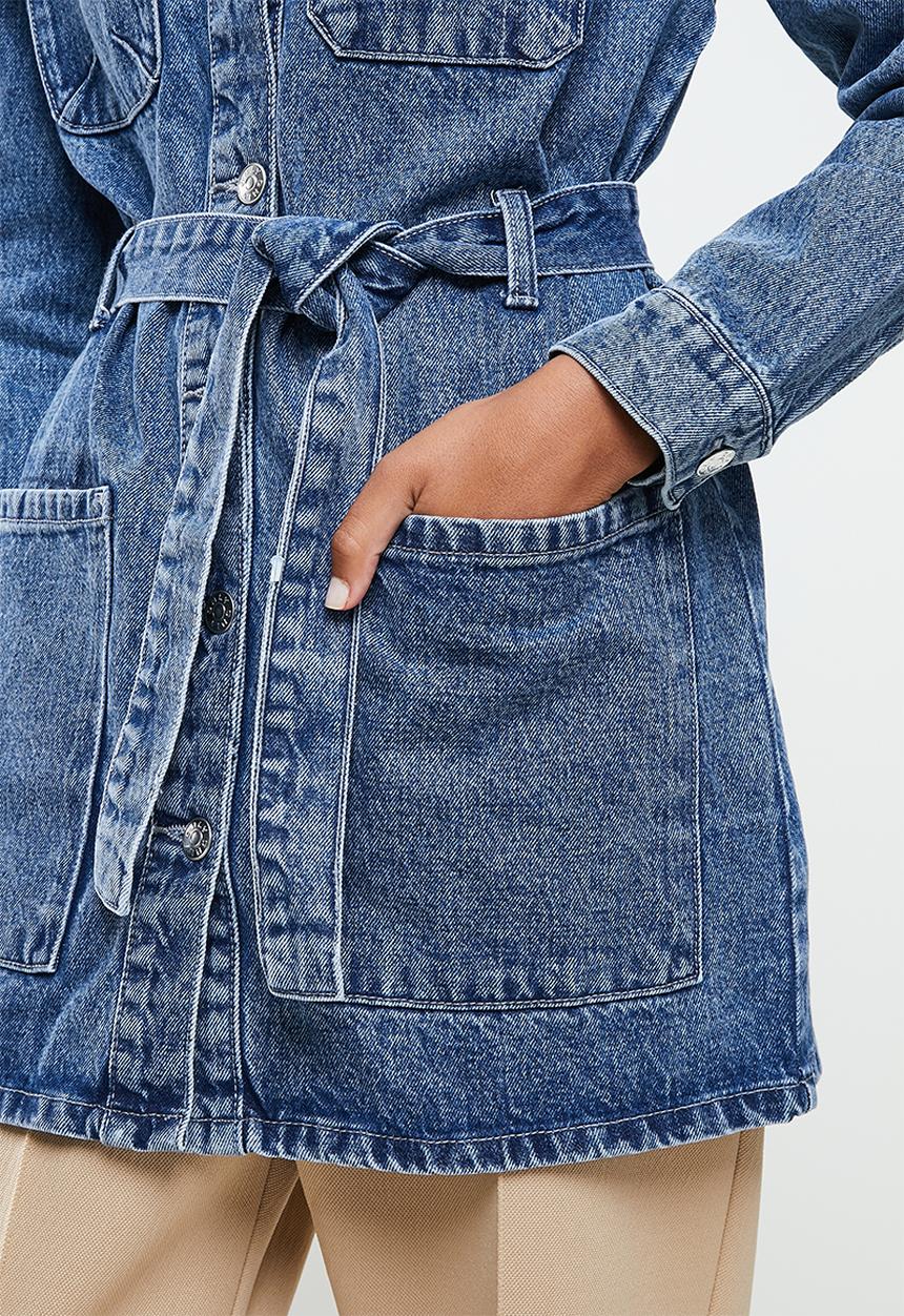 ONLY - Nicoline long belt jacket - medium blue denim