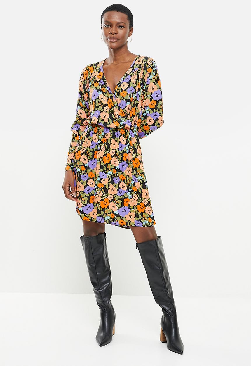 Jacqueline de Yong - Cohen long sleeve above knee wrap dress - multi