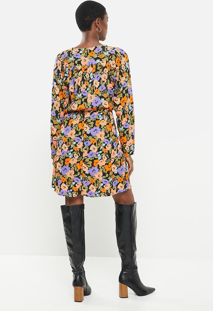 Jacqueline de Yong - Cohen long sleeve above knee wrap dress - multi