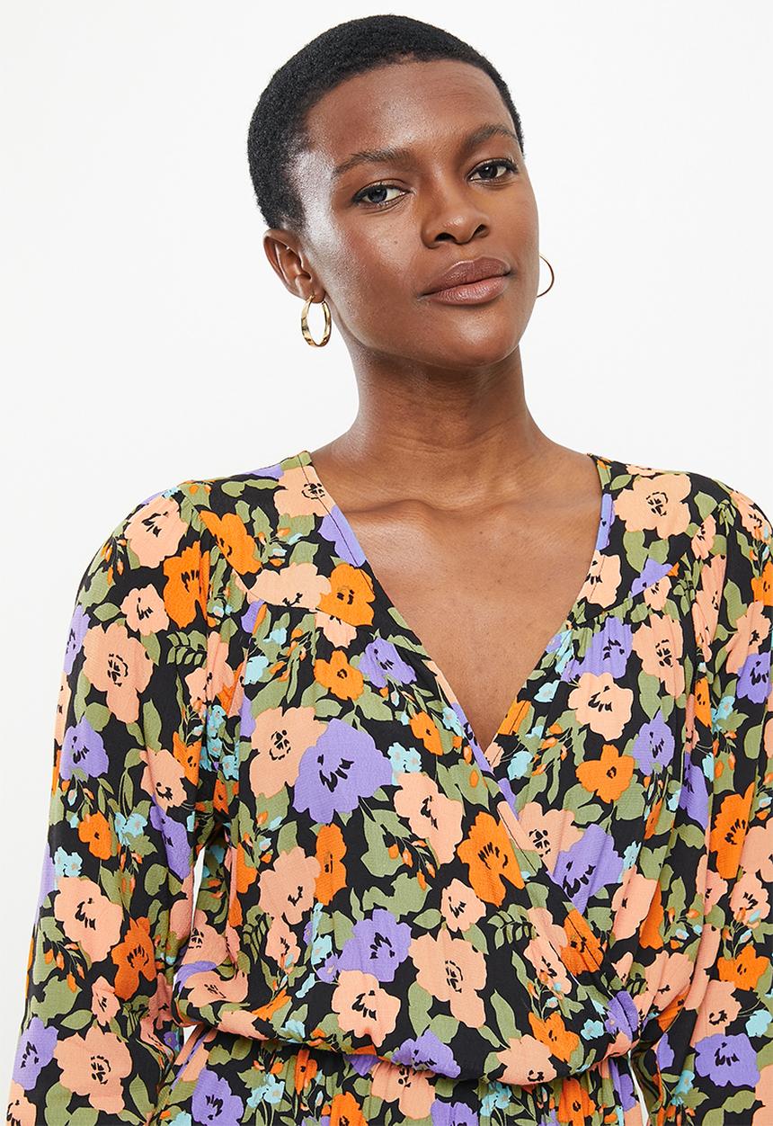 Jacqueline de Yong - Cohen long sleeve above knee wrap dress - multi