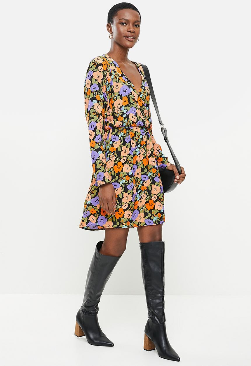 Jacqueline de Yong - Cohen long sleeve above knee wrap dress - multi