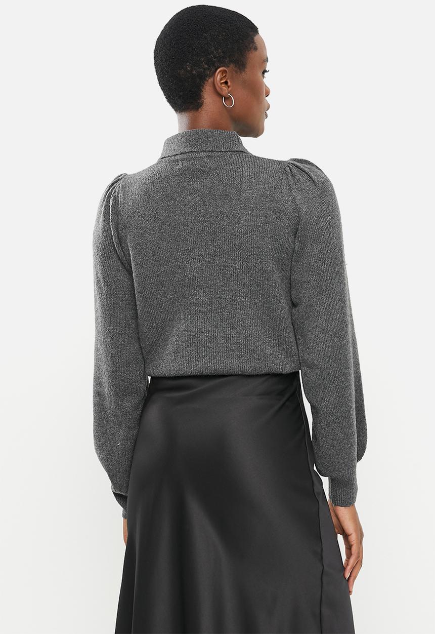Jacqueline de Yong - Rue long sleeve collar button pullover - grey