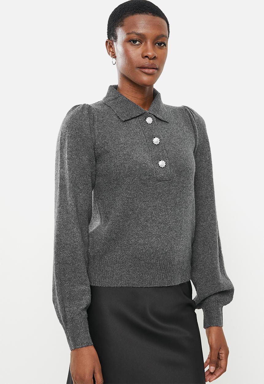 Jacqueline de Yong - Rue long sleeve collar button pullover - grey
