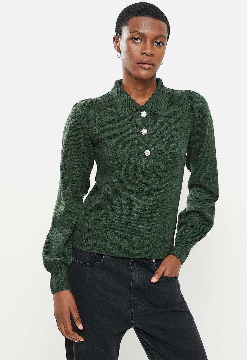 Jacqueline de Yong - Rue long sleeve collar button pullover - green