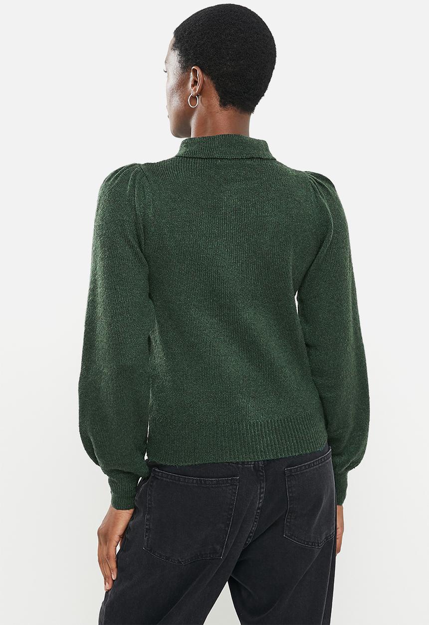 Jacqueline de Yong - Rue long sleeve collar button pullover - green