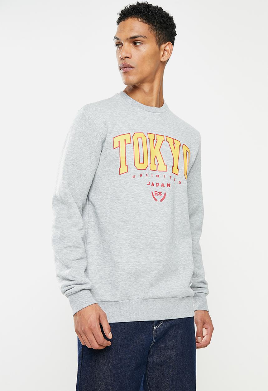 Only & Sons - Onstokyo reg print crew neck - grey