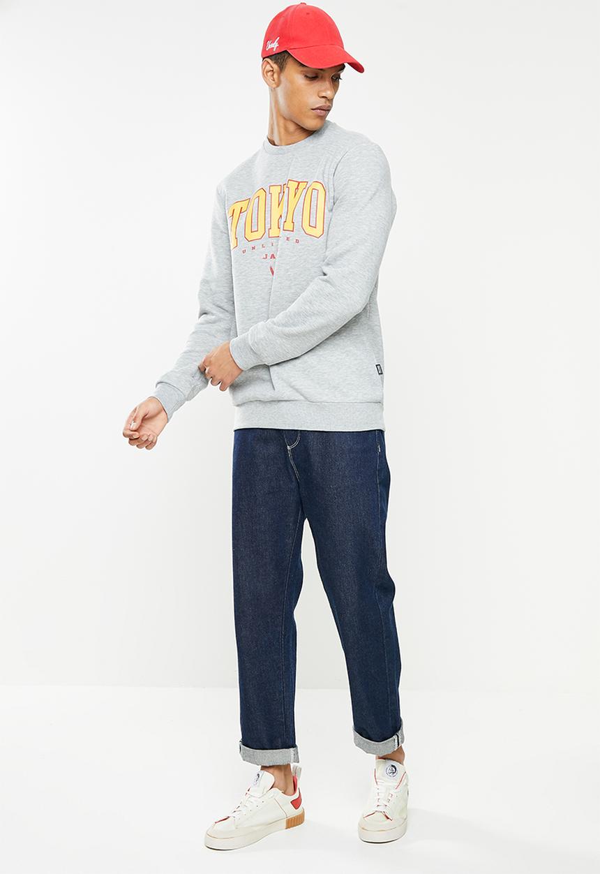 Only & Sons - Onstokyo reg print crew neck - grey