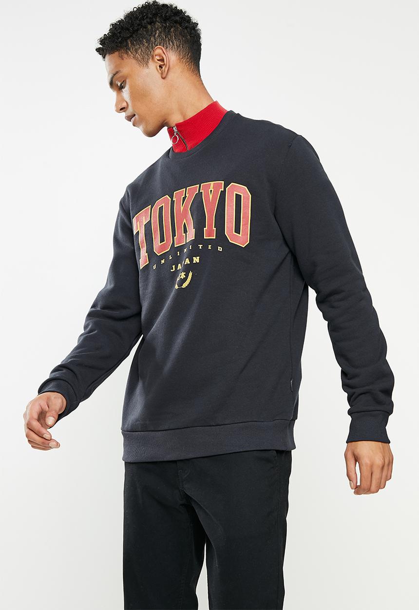 Only & Sons - Onstokyo reg print crew neck - navy