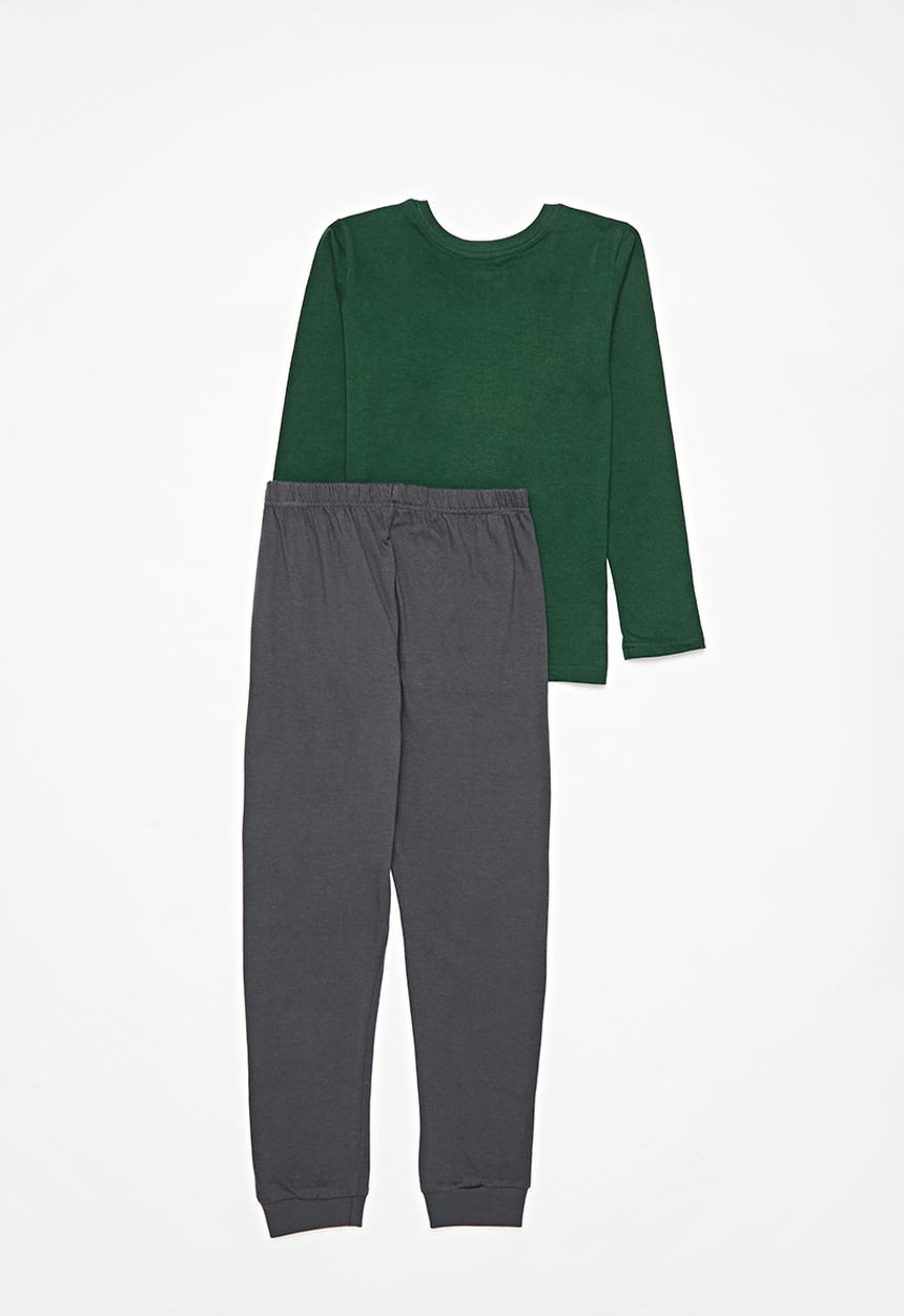 Pop Candy - Boys tee & pants pj set - green & grey