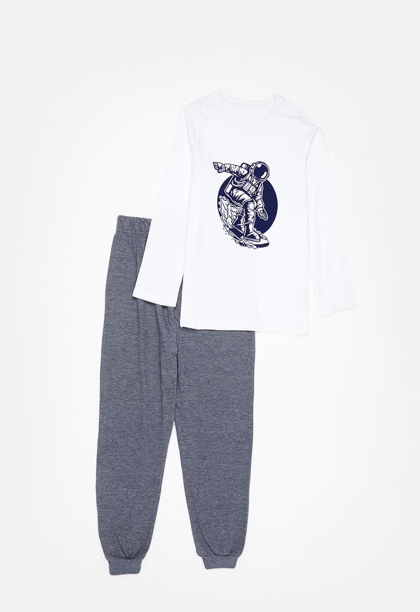 Rebel Republic - Boys top & pants pj set - white & navy