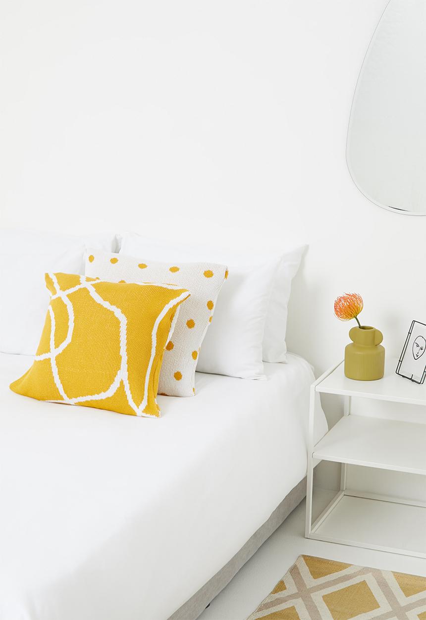 Sixth Floor - Lotty knit cushion cover - white & mustard