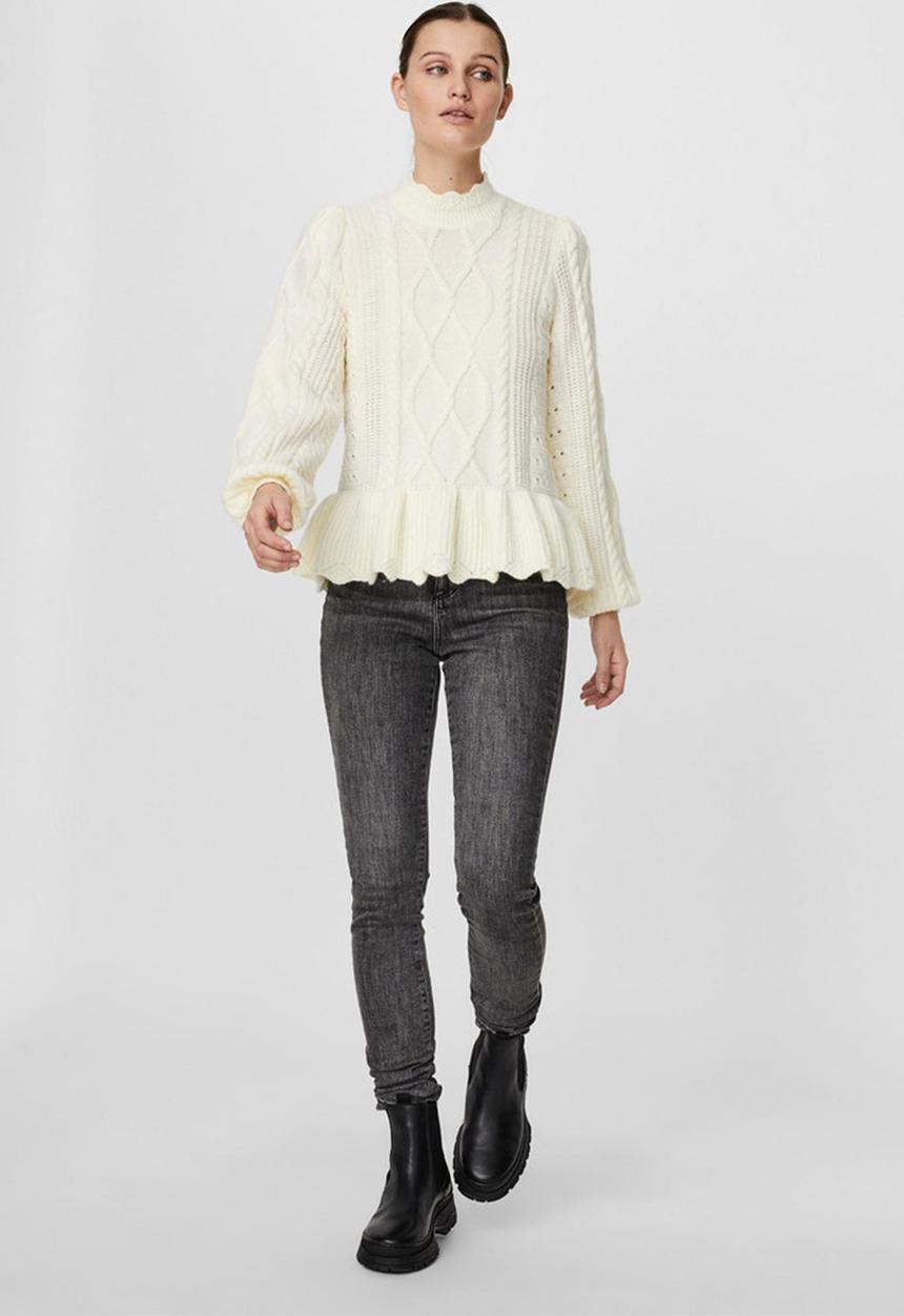Vero Moda - Duda long sleeve peplum blouse - birch