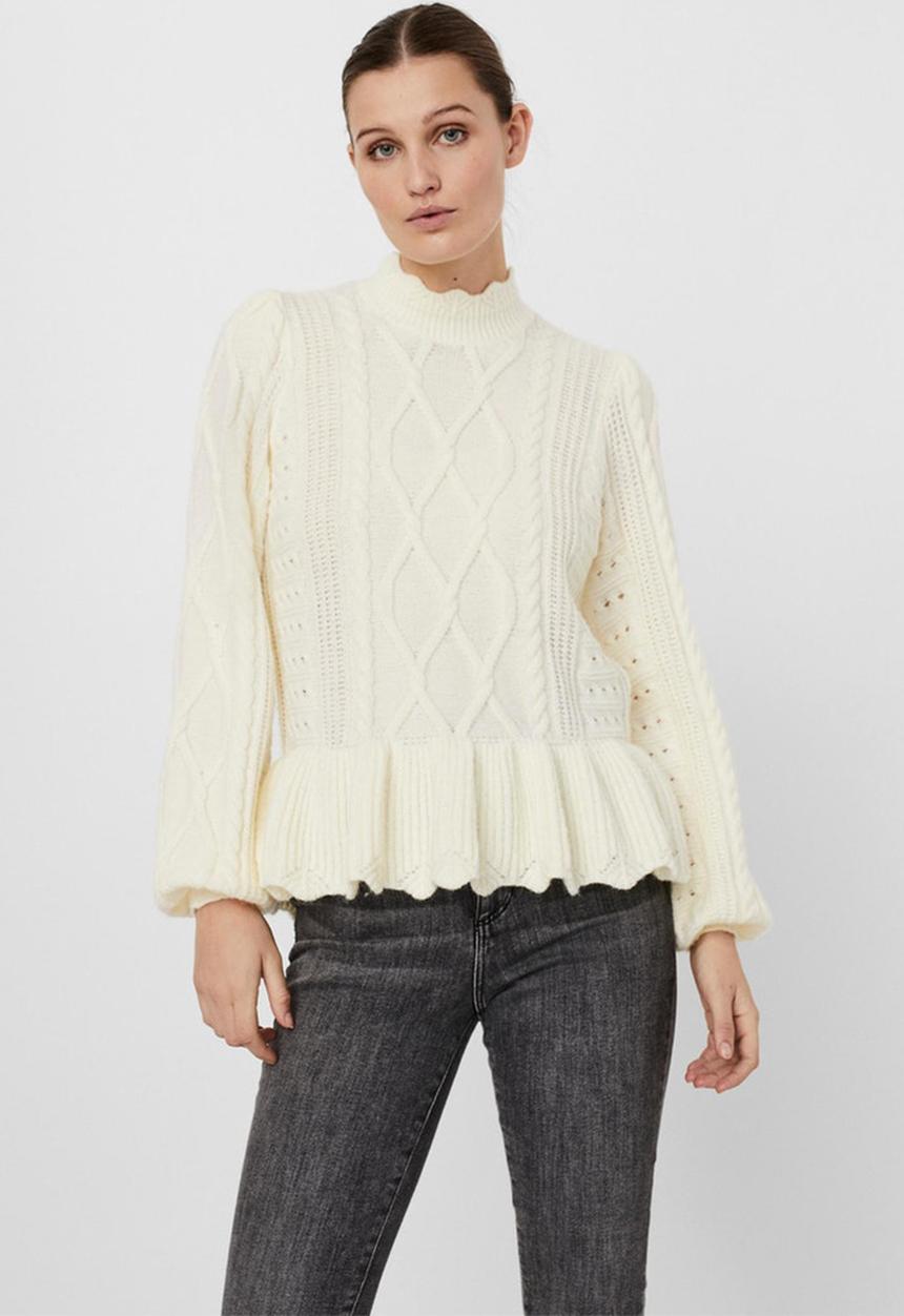 Vero Moda - Duda long sleeve peplum blouse - birch