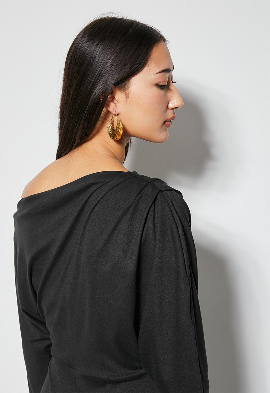 VELVET - Off shoulder knit column dress - black
