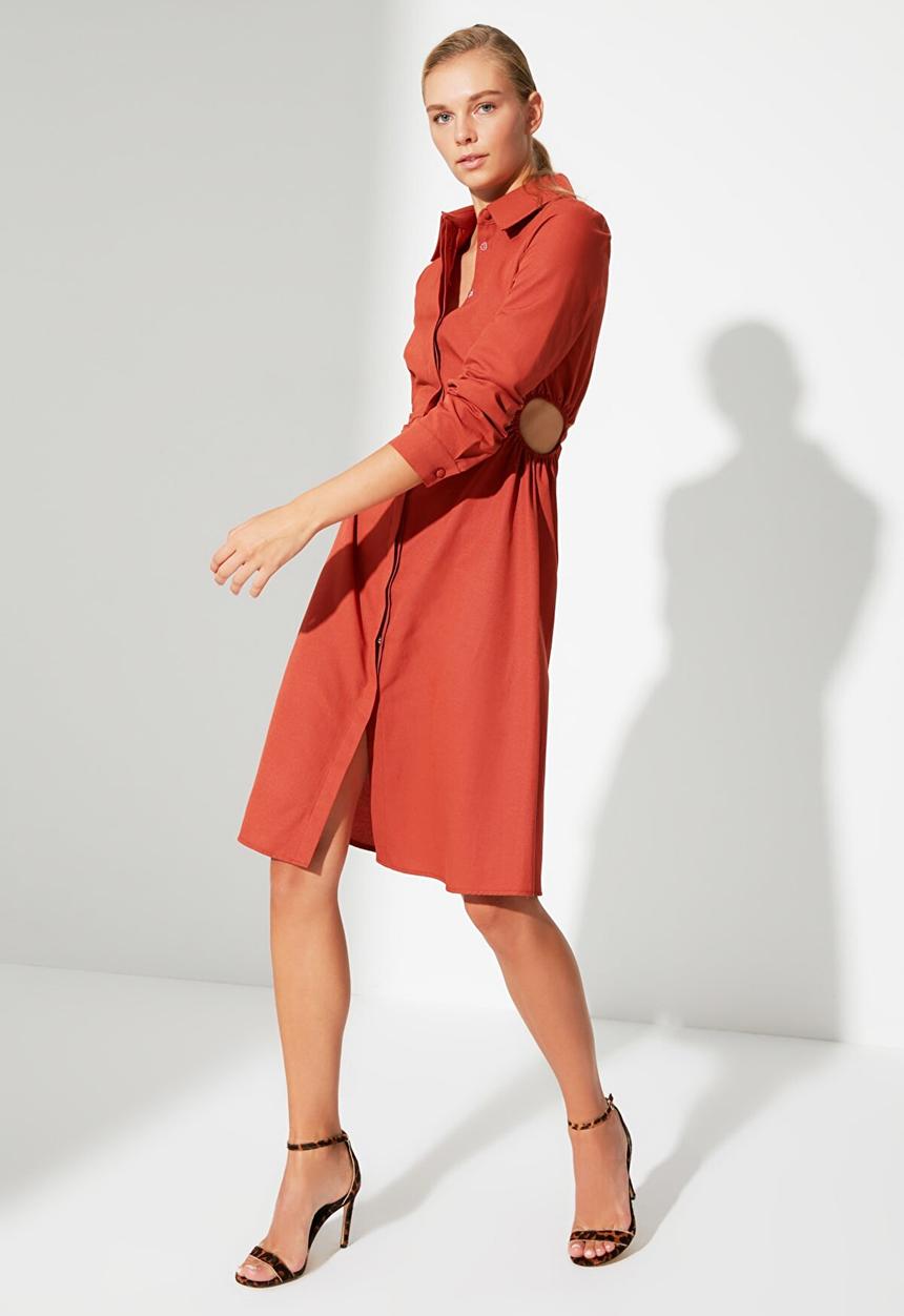 Trendyol - Cut-out detailed shirt dress  - brick