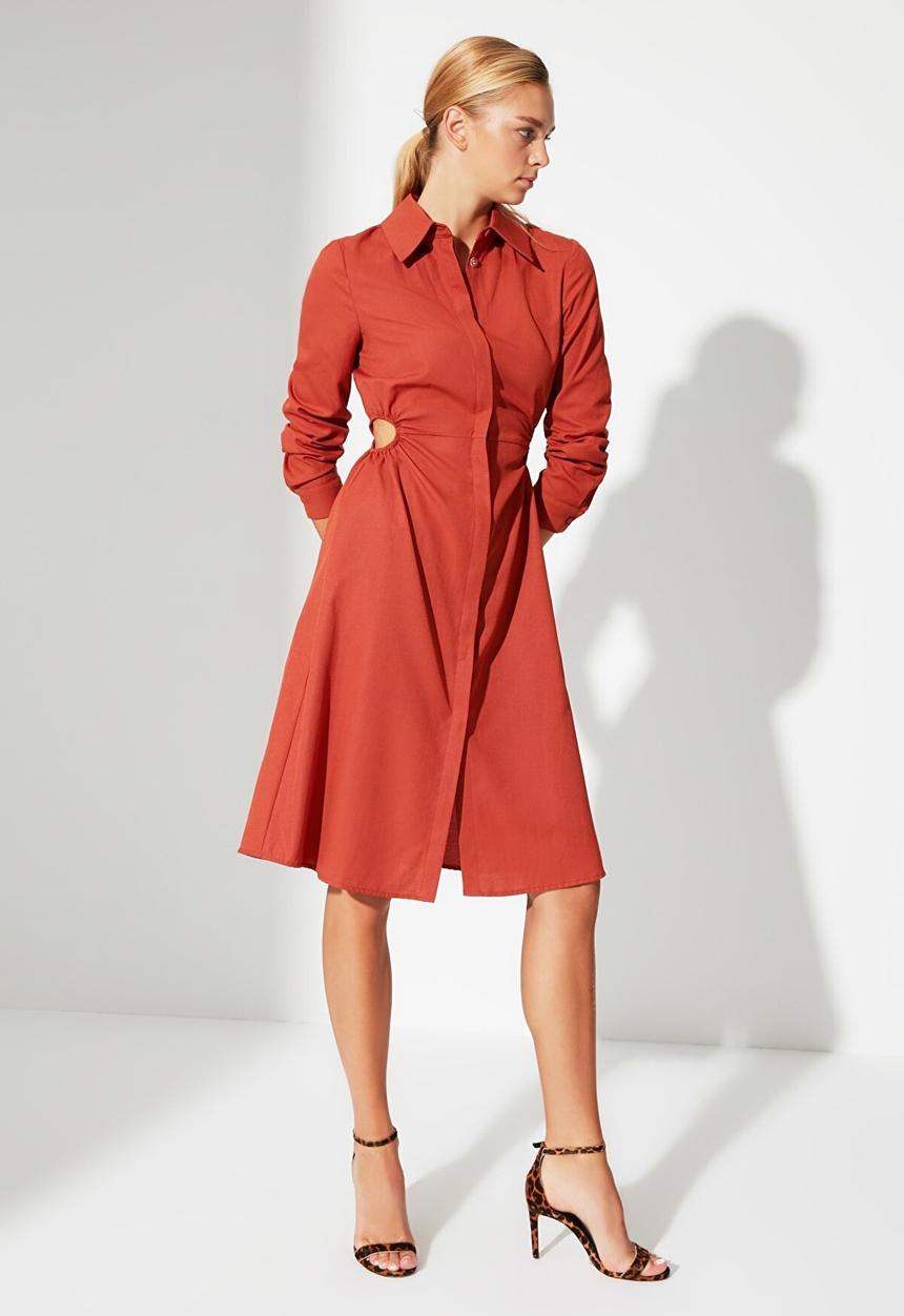 Trendyol - Cut-out detailed shirt dress  - brick
