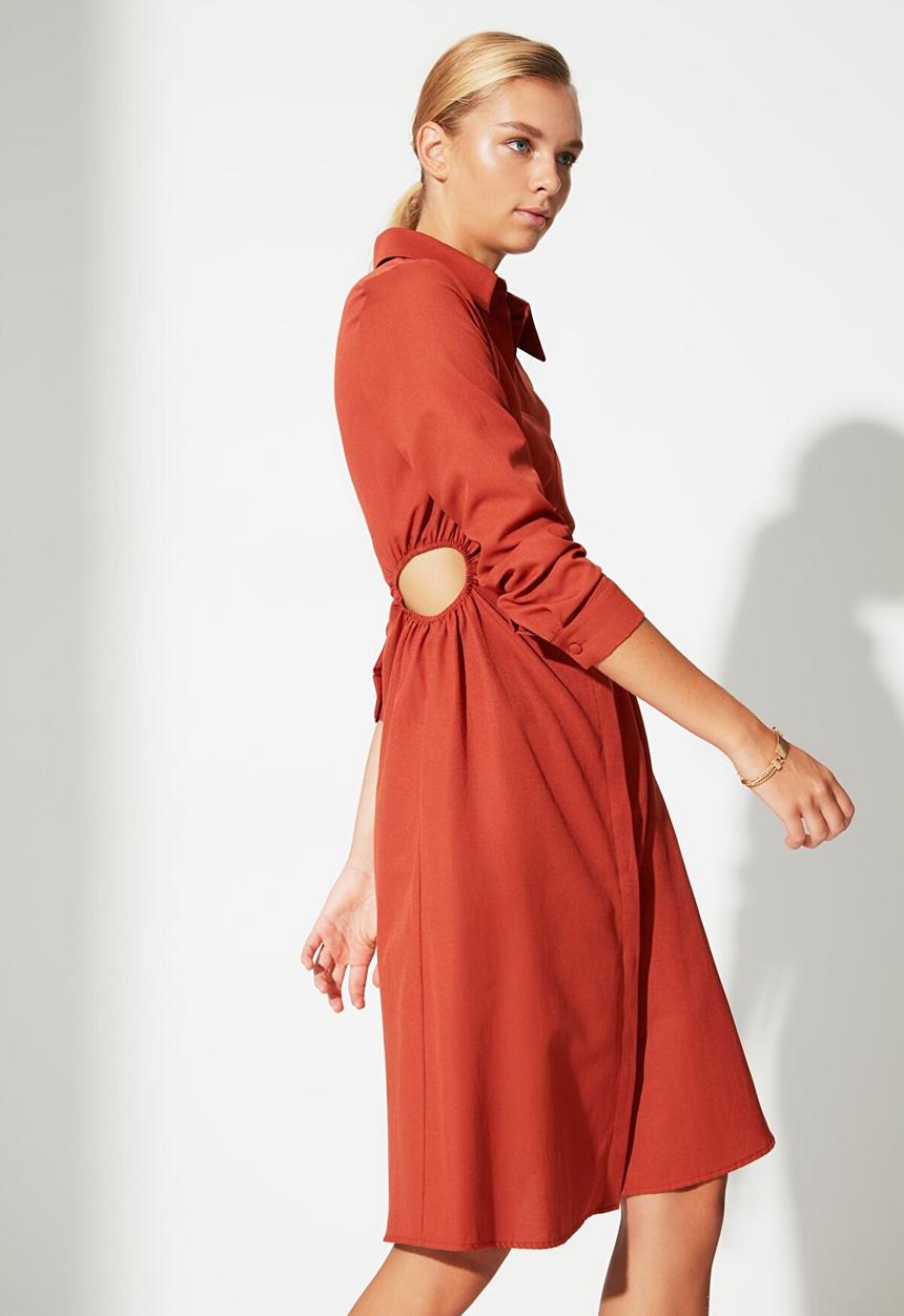 Trendyol - Cut-out detailed shirt dress  - brick