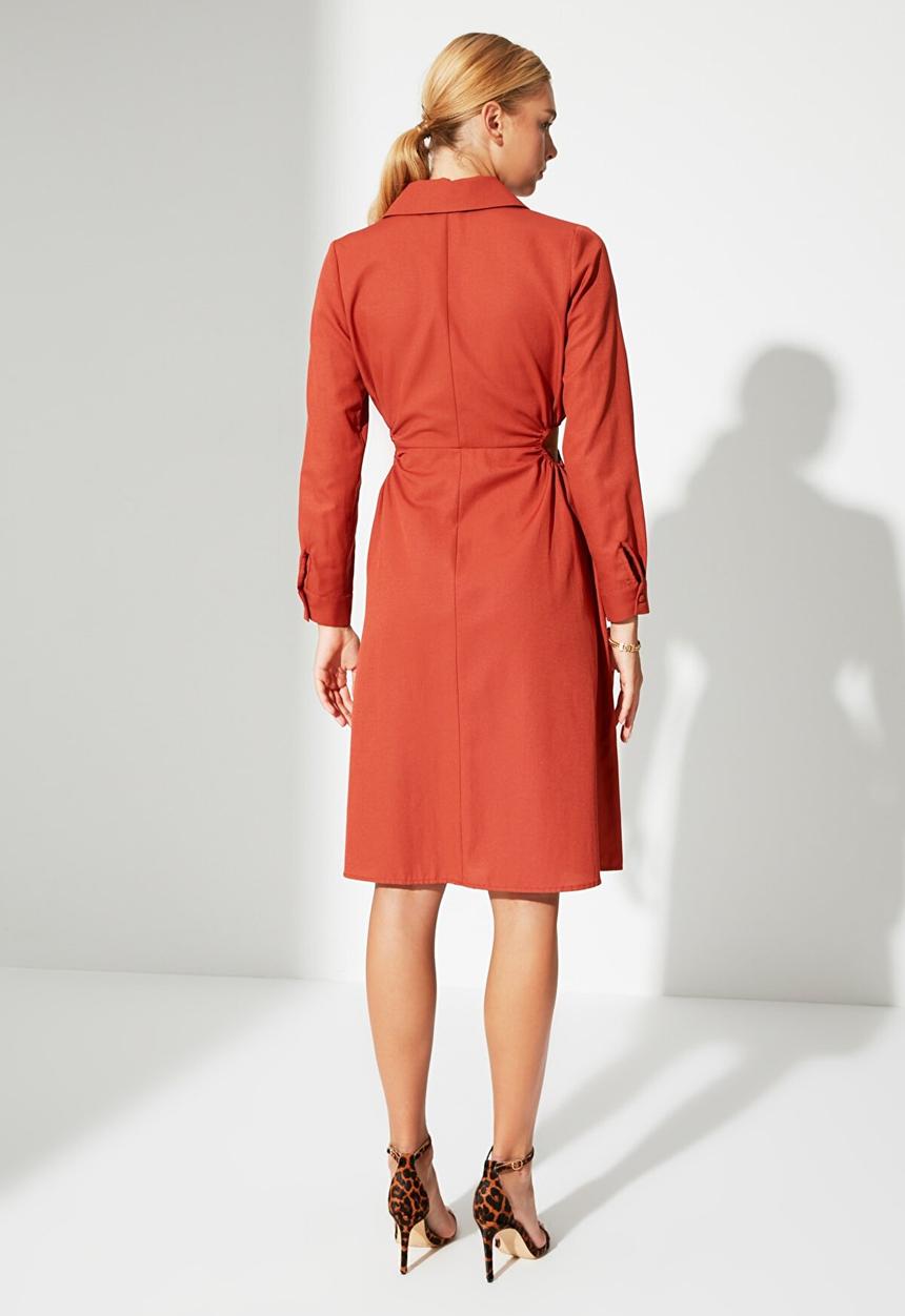 Trendyol - Cut-out detailed shirt dress  - brick