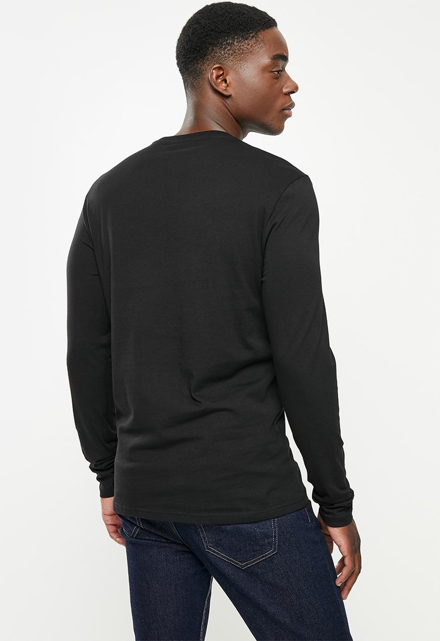 POLO - Men plain long sleeve tee - black