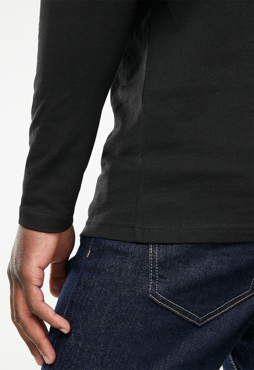 POLO - Men plain long sleeve tee - black