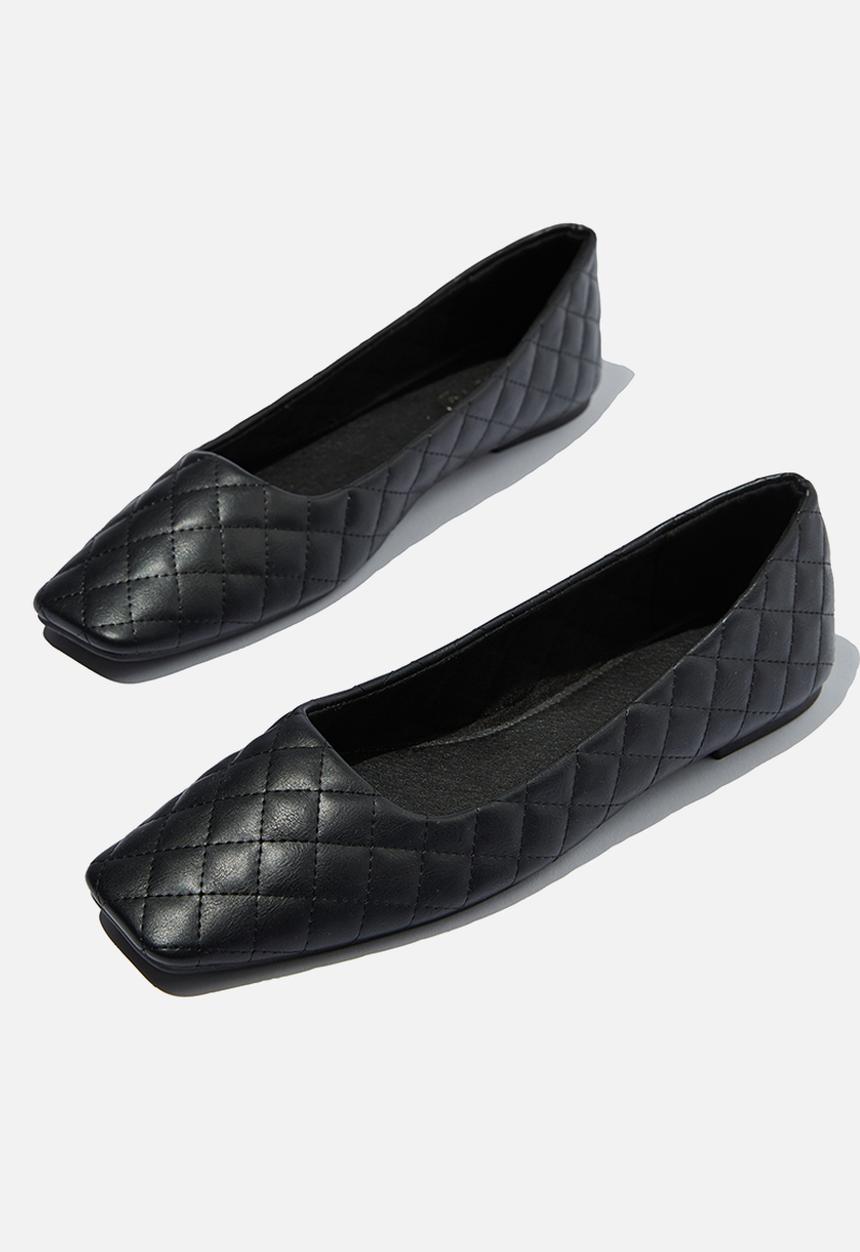 Cotton On - Square toe ballet - black quilted pu
