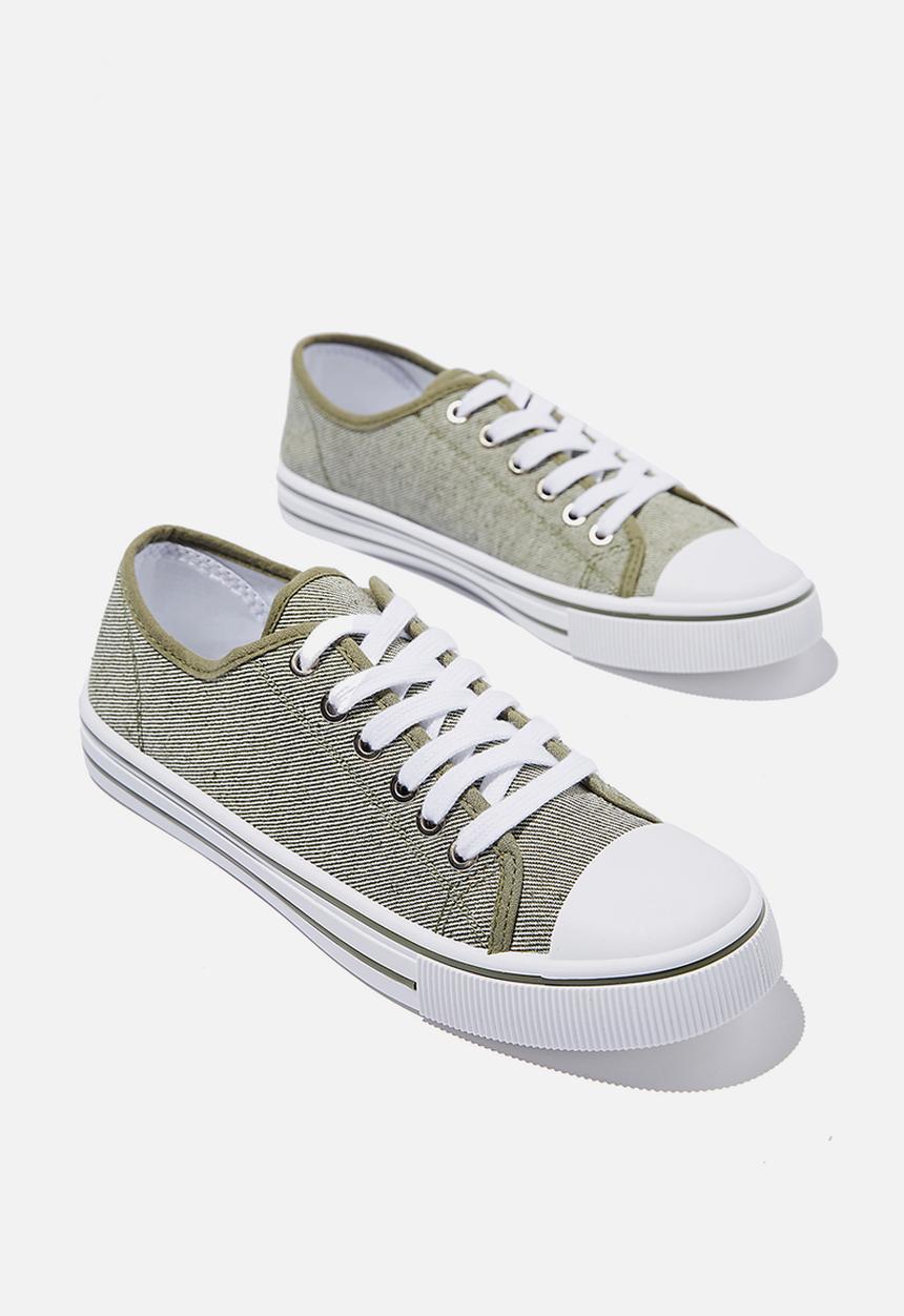 Cotton On - Harlow lace up plimsoll - washed khaki