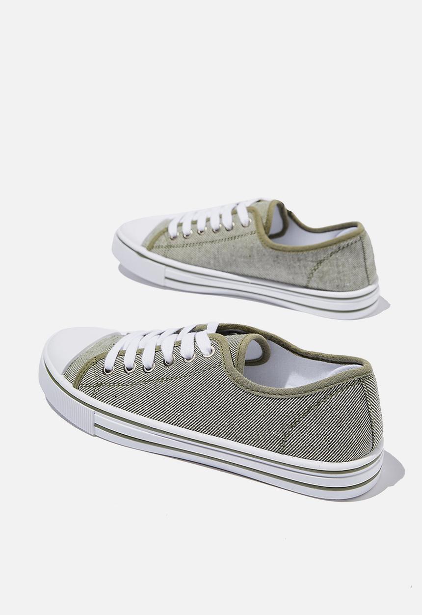 Cotton On - Harlow lace up plimsoll - washed khaki